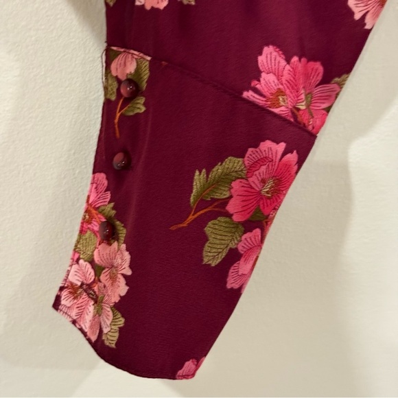 NANETTE LEPORE Women's Burgundy Floral Print Button Down Shirt Dress. 2 - Picture 6 of 10